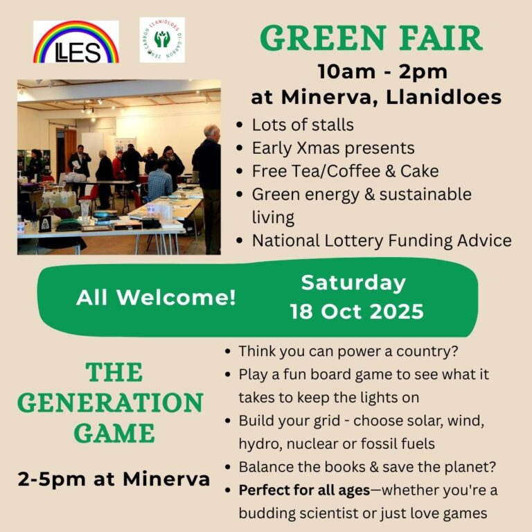 Green Fair event at Minerva in Llanidloes (Llanidloes Energy Solutions/Zero Carbon Llanidloes Di-Garbon)
